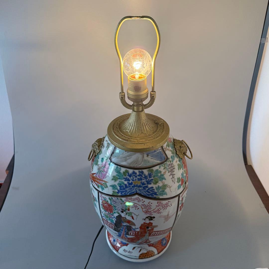 明治時代　肥碟山信甫造　ランプスタンド　高さ57cm　名品　有田焼　里帰り品
