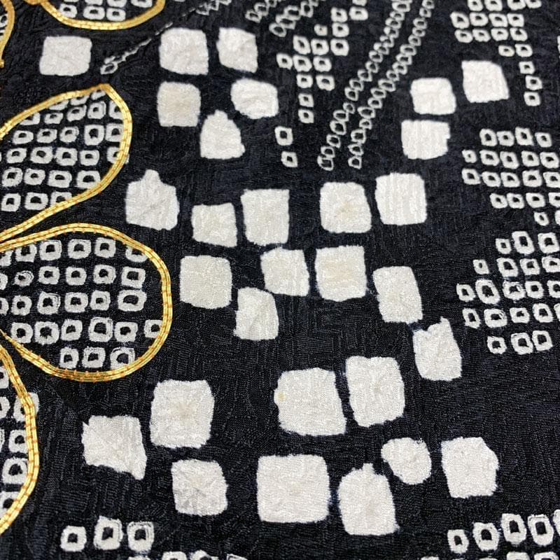 507z36☆振袖 総絞り 身幅広め 金駒刺繍 束ね熨斗 黒☆美品 成人式結婚式
