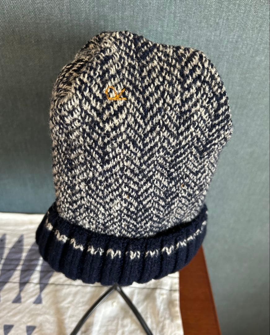 24AW 45Rシェットランドヘリンボンのニット帽 ネイビー系