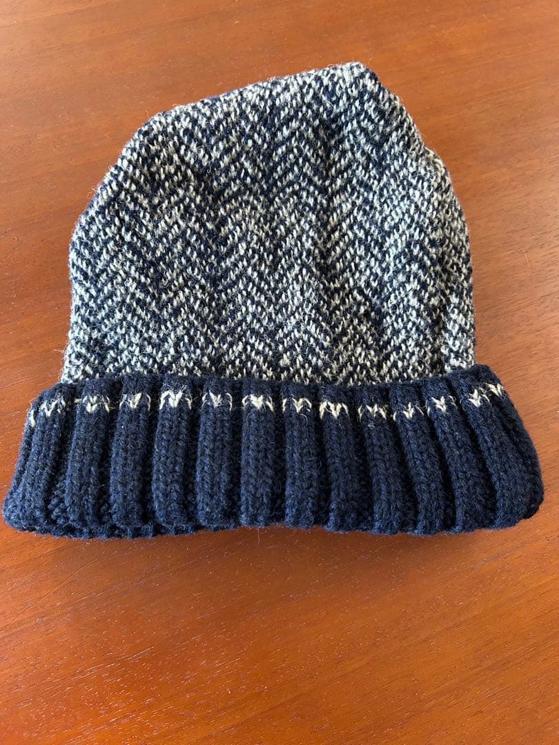 24AW 45Rシェットランドヘリンボンのニット帽 ネイビー系