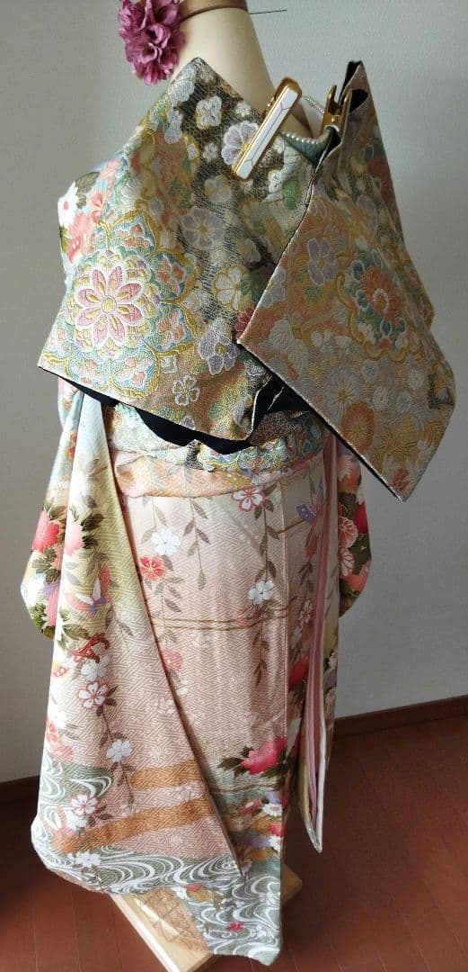 ぷたこ様　427.可憐な振袖7点セット 正絹　フルセット成人式　小田急百貨店誂製