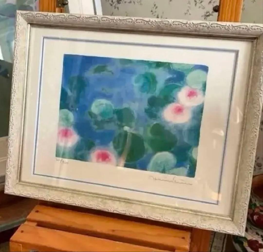 新品額入り　限定版画　ジニー・キム　サイン、エディション番号有り　蓮の池