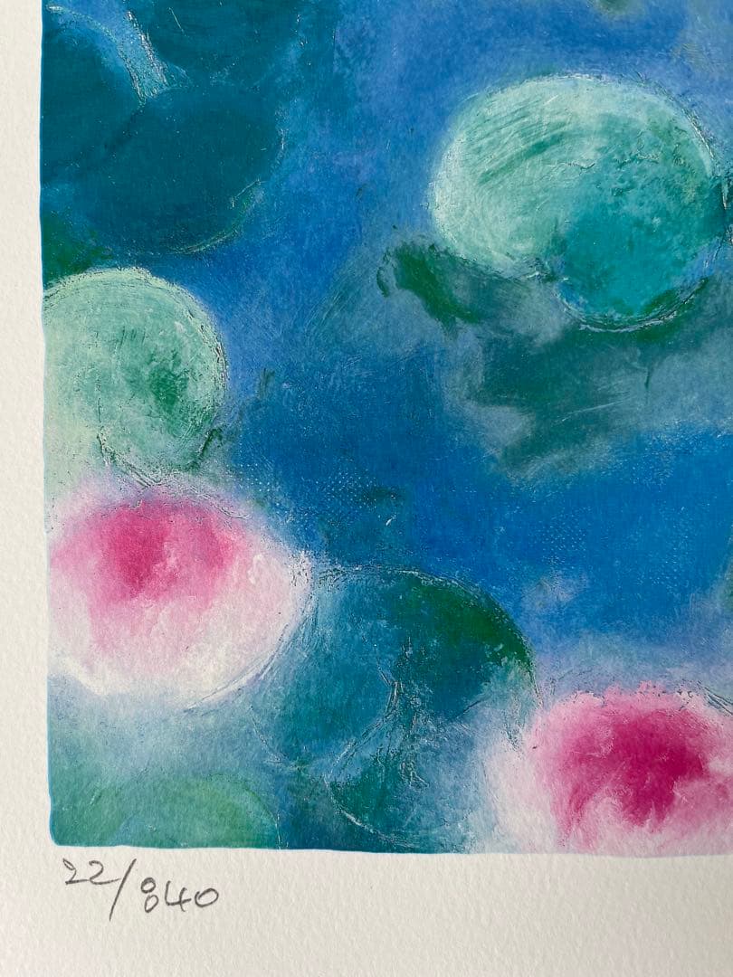 新品額入り　限定版画　ジニー・キム　サイン、エディション番号有り　蓮の池