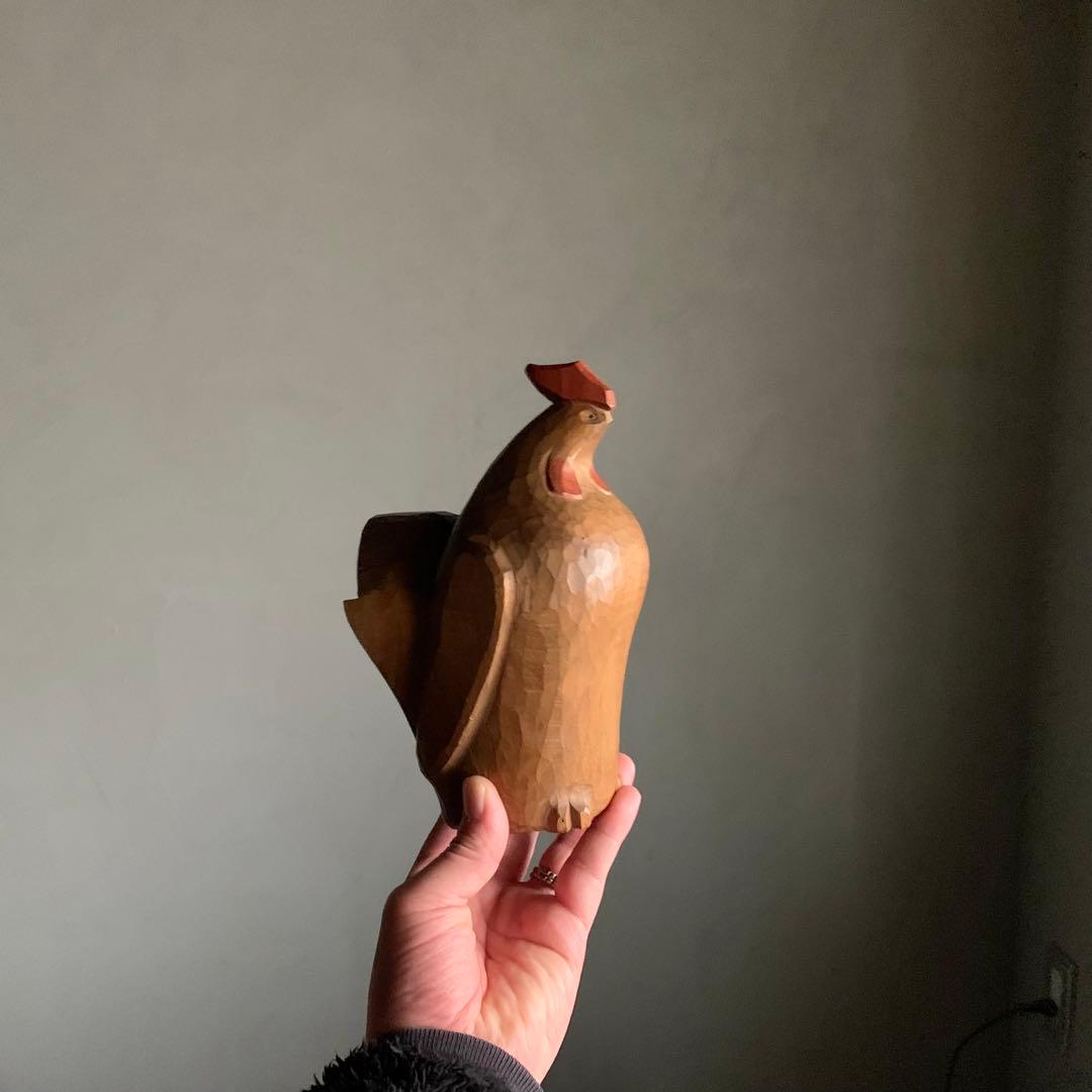 木彫 鶏 但馬木彫 彫刻作品 石田えいじ 古道具 アンティーク アート オブジェ
