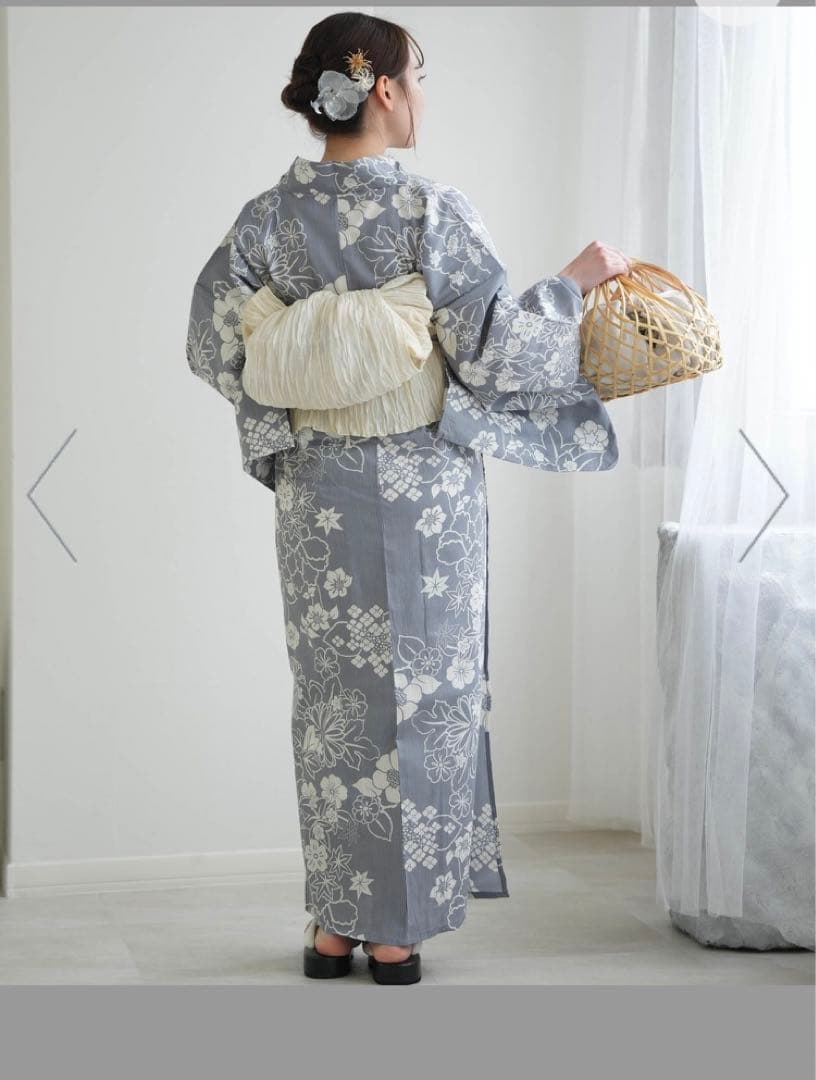 【新品】utatane 高級変わり織 浴衣3点セット 上品グレーの古典花