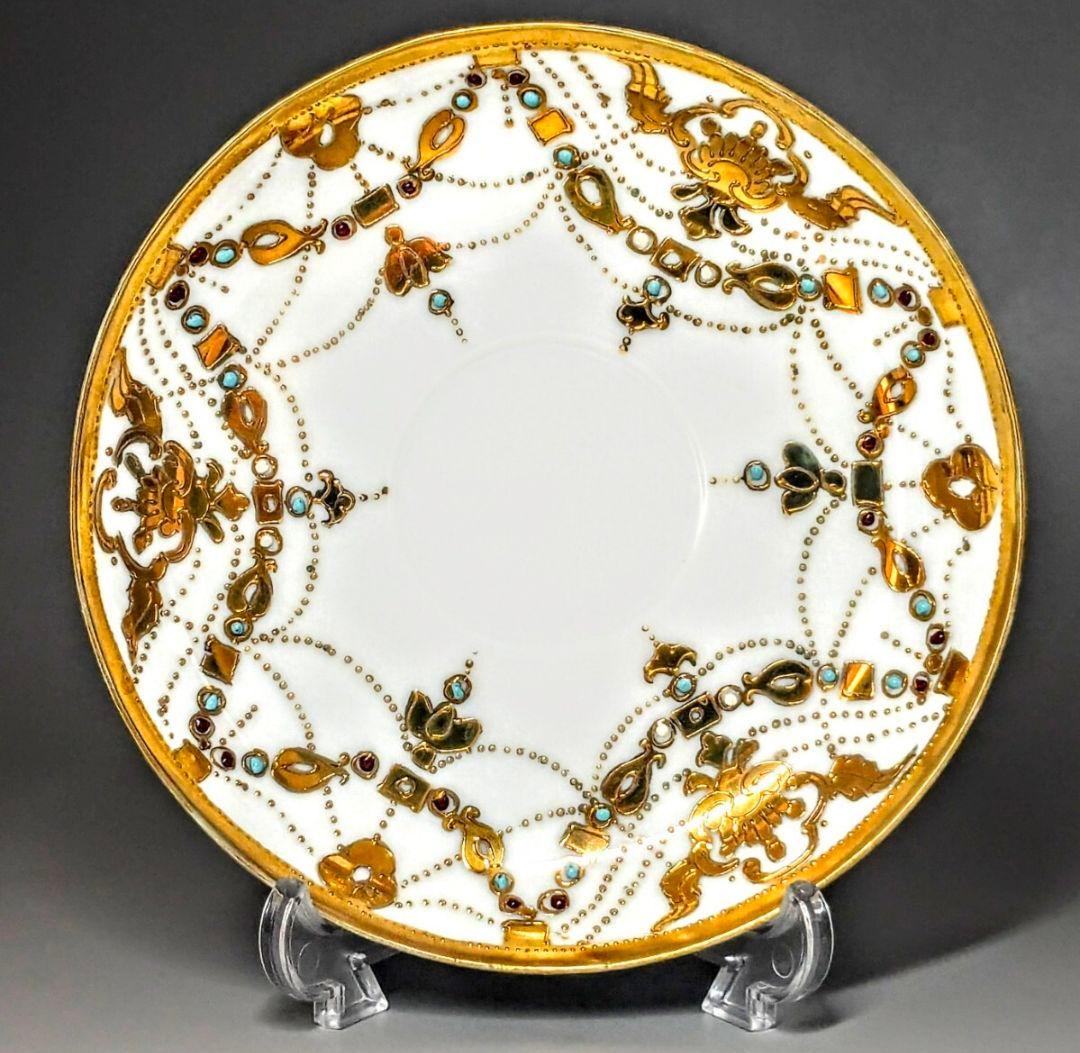 オールドノリタケ　　エナメルビジュー　金盛上　アールヌーボー　カップ＆ソーサー