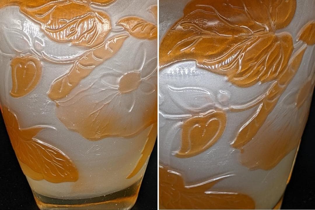 ◆美術館級◆エミール・ガレ/図鑑掲載作品/被せガラス花瓶/ウランガラス/ドーム期