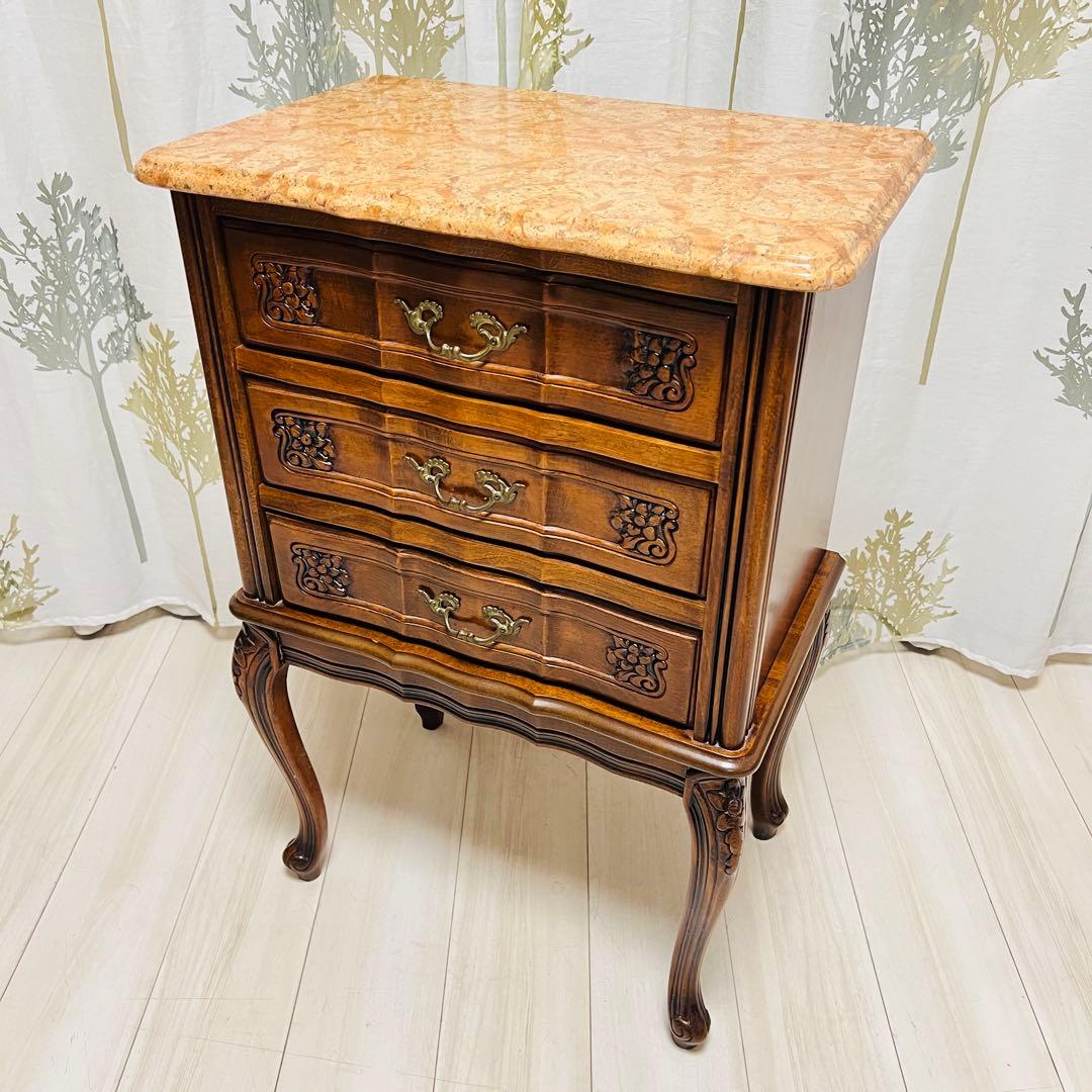 クラウディオ 猫脚 3段チェスト アンティーク イタリア製 大理石 天板