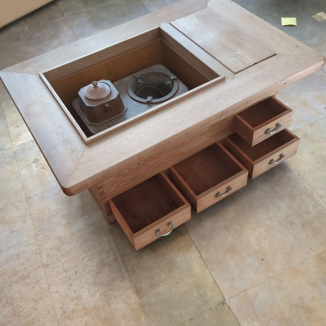 骨董 長火鉢 関西火鉢 ひのき 檜 銅器のどうこう付き 内側銅器 テーブル