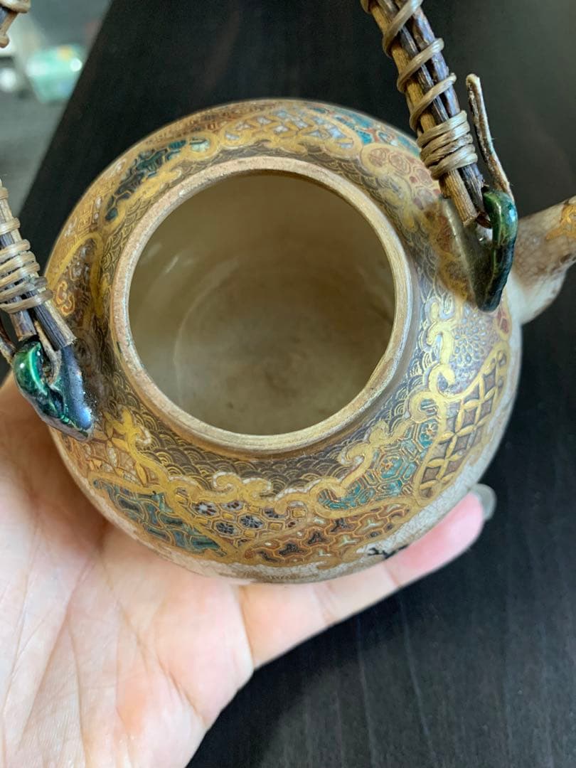 明治時代 薩摩焼 細密細工 古美術品 煎茶道具 急須 茶道具 七福神