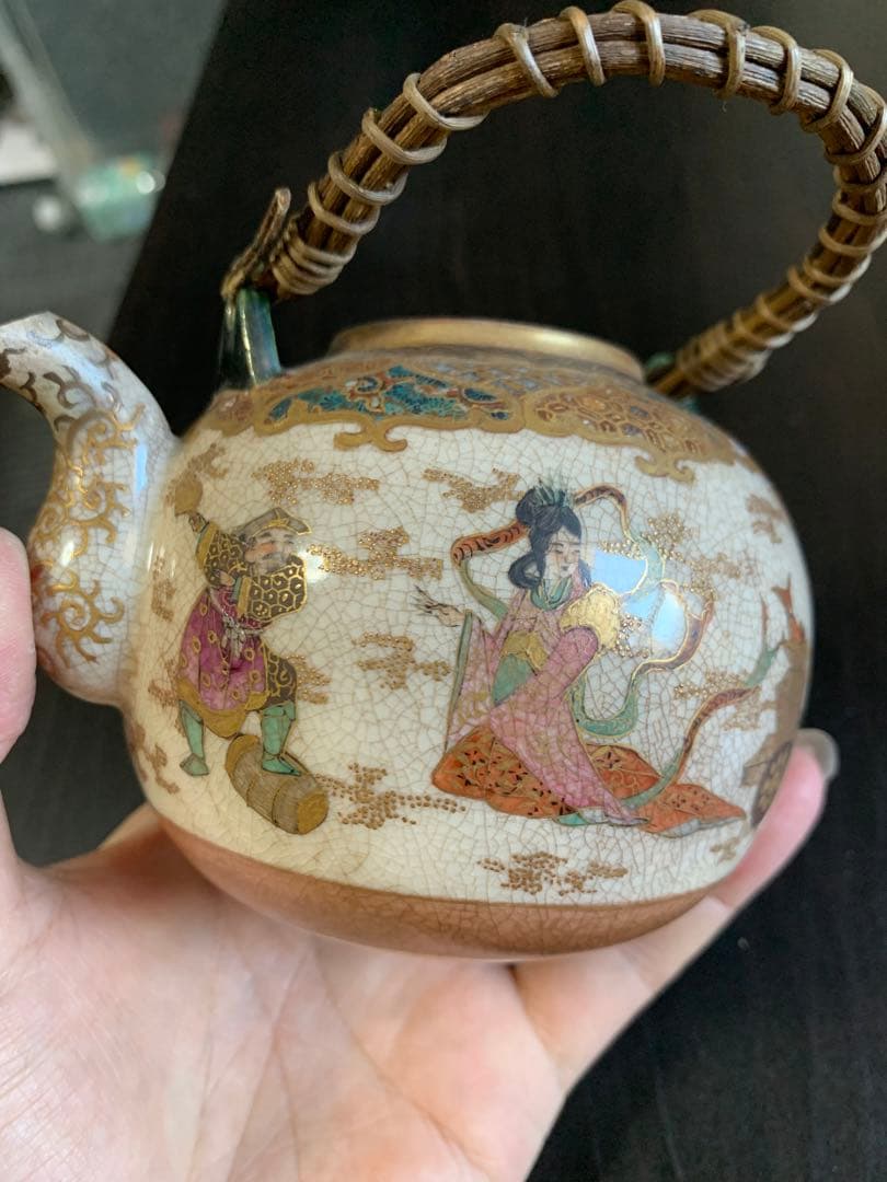 明治時代 薩摩焼 細密細工 古美術品 煎茶道具 急須 茶道具 七福神