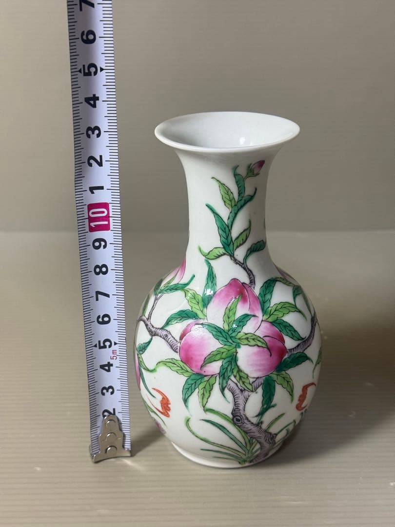 2615 中国骨董　乾隆年製銘　粉彩 桃の図 花入　時代物