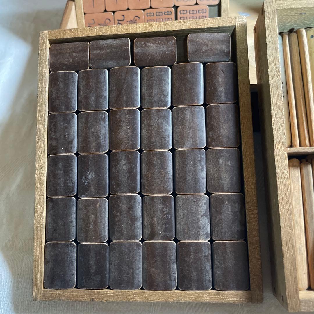 【骨董品】中国　竹嵌　骨牌　背竹牌　麻雀牌　箱付