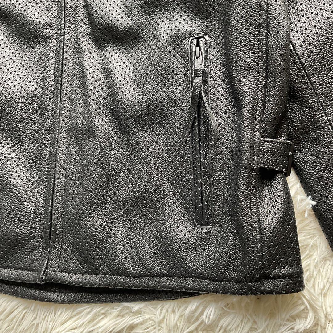 美品✨カドヤ　パンチング　レザージャケット　シングルライダース　3L ブラック