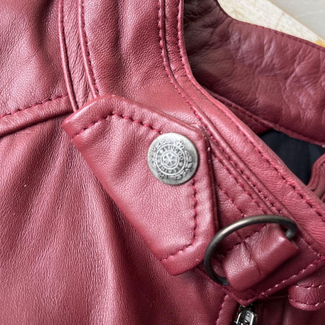 liugoo leathers バーガンディ シングルライダースジャケット　ラム