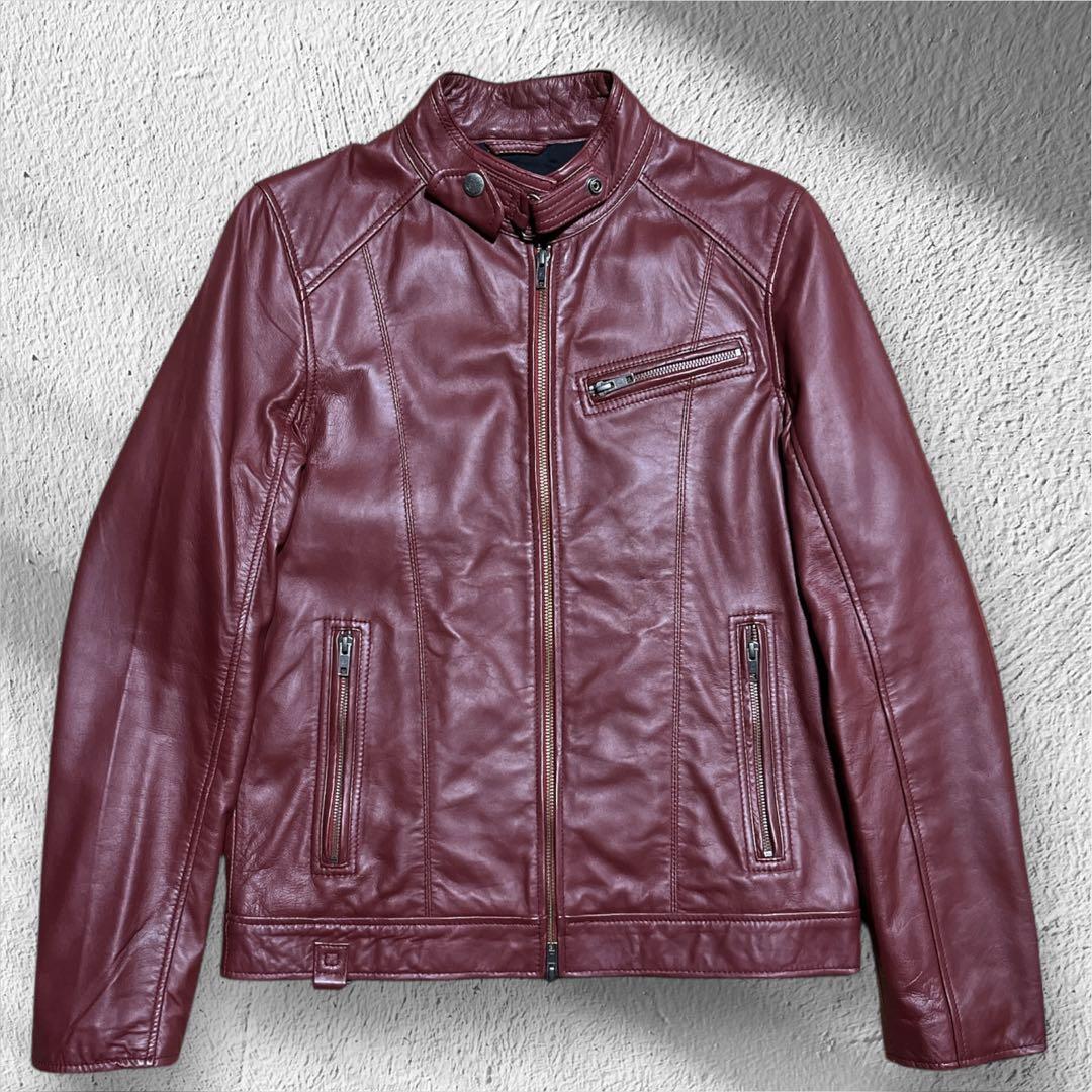 liugoo leathers バーガンディ シングルライダースジャケット　ラム
