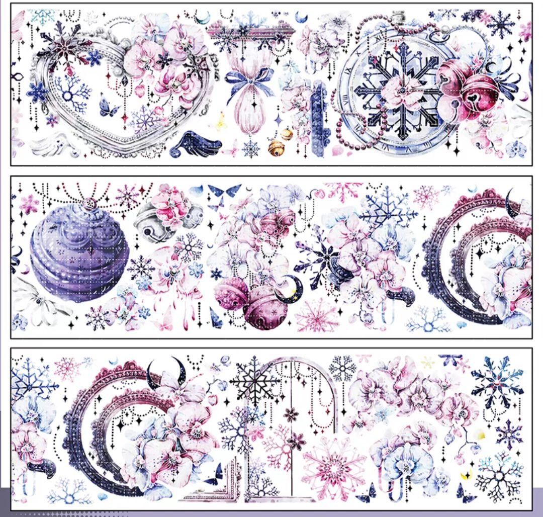 巻売 556★ 海外 マスキングテープ マステ PET 装飾 花 銀ホロ