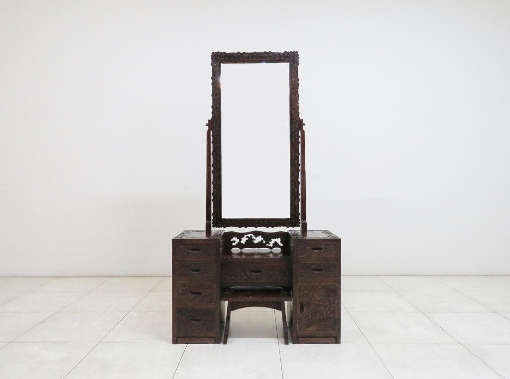 とこ 軽井沢彫 鏡台&スツール セット 桜 さくら彫刻 ドレッサー 化粧