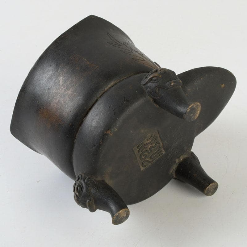 茶道具　古銅　鬼面　涼炉　香炉　在銘　Z　9628