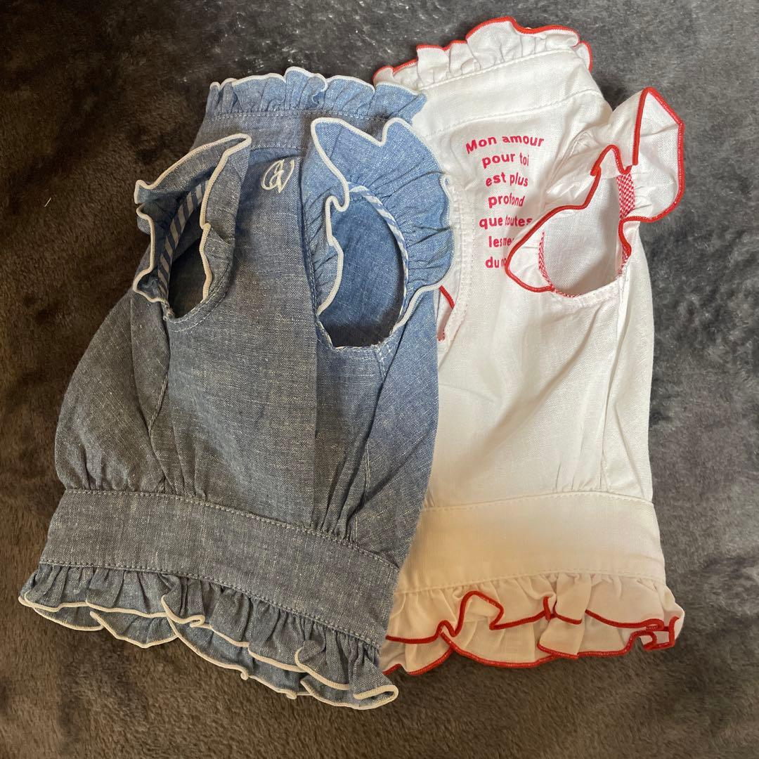 犬服 フリル付きデニムとホワイトのブラウス18サイズ