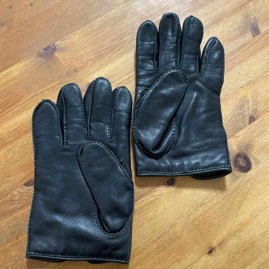 【エルメス】手袋　ラムレザー　カシミヤ100% 黒　サイズ8.5 セリエボタン