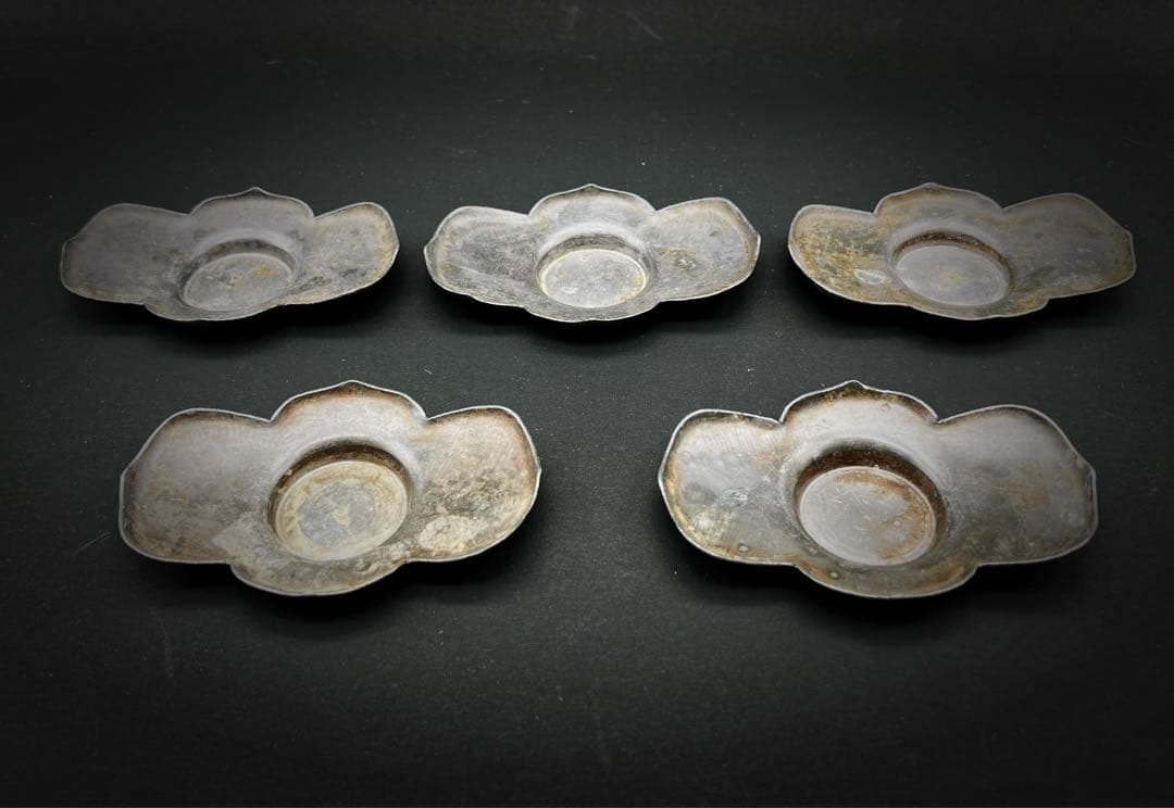 中国美術 古錫 細密彫刻 前門外楳市街永明成 托子セット　茶道具