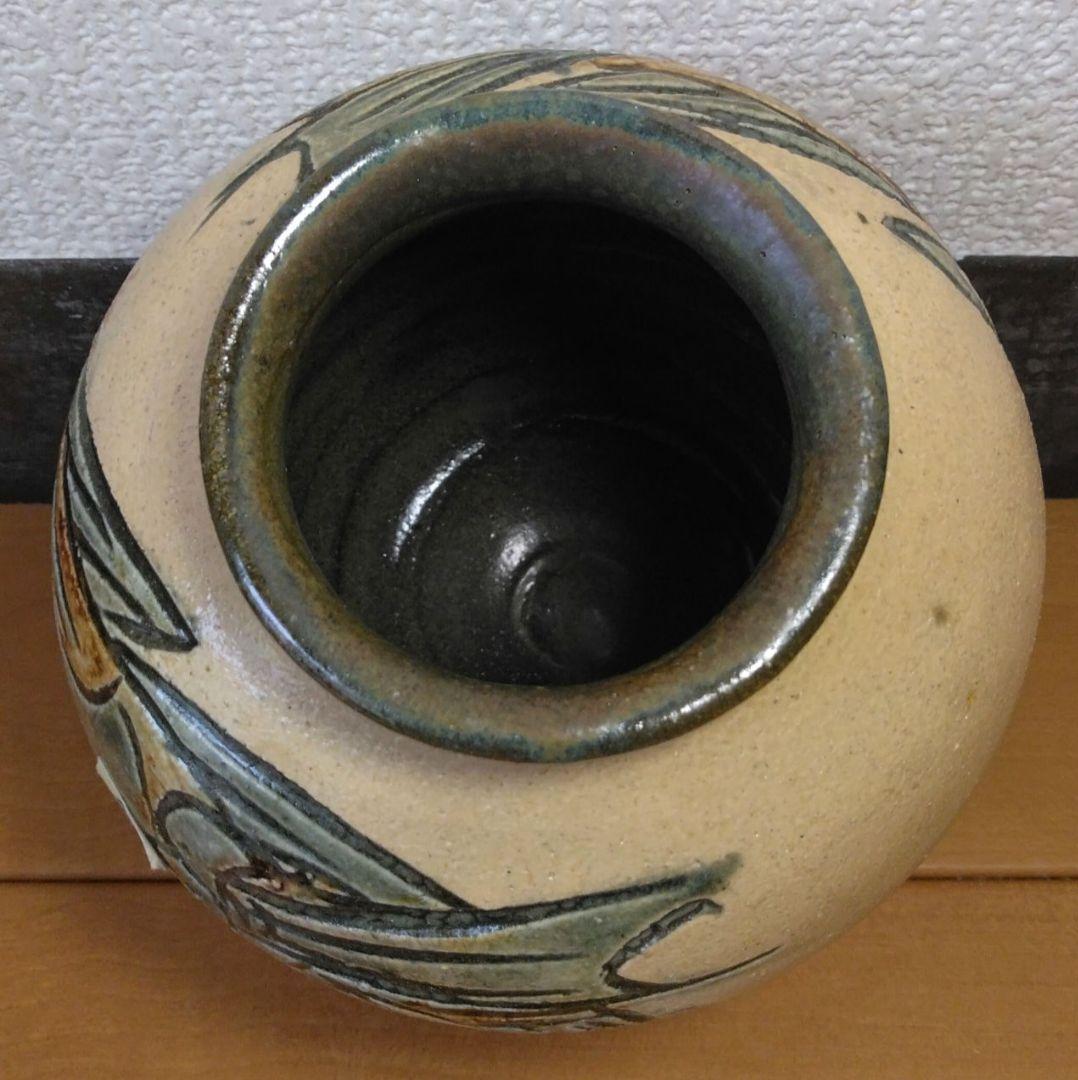 人間国宝 金城次郎 魚文丸壷 栞 共箱 無傷 壷屋焼 やちむん