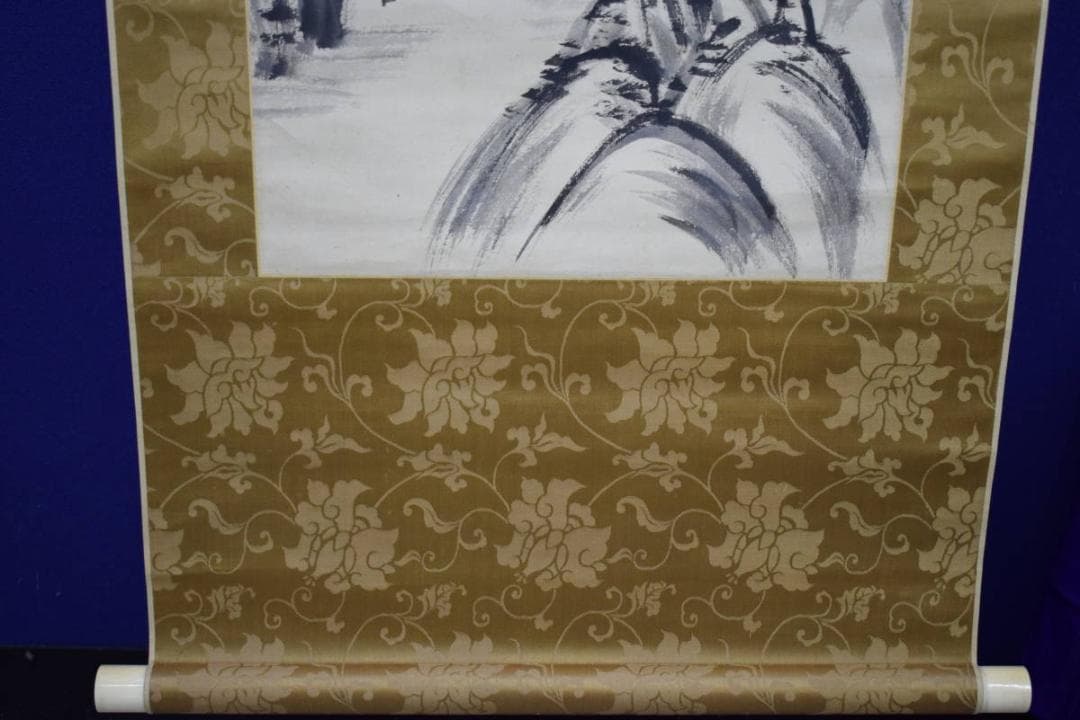 真作/頼支峰/山水人物画賛/絹表装/布袋屋掛軸HH-793