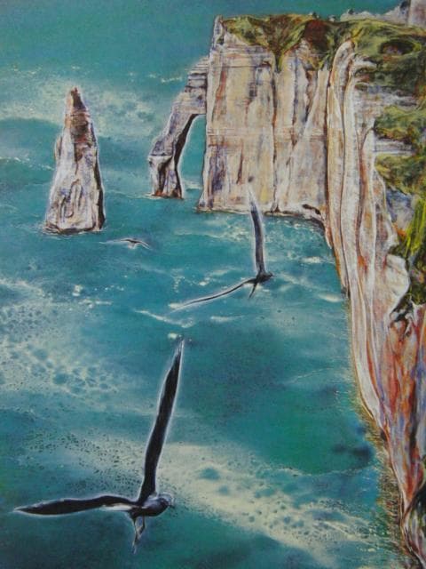 相田幸男、【翔－エトルタ・アヴァル崖】、希少な画集画、新品高級額・額装付