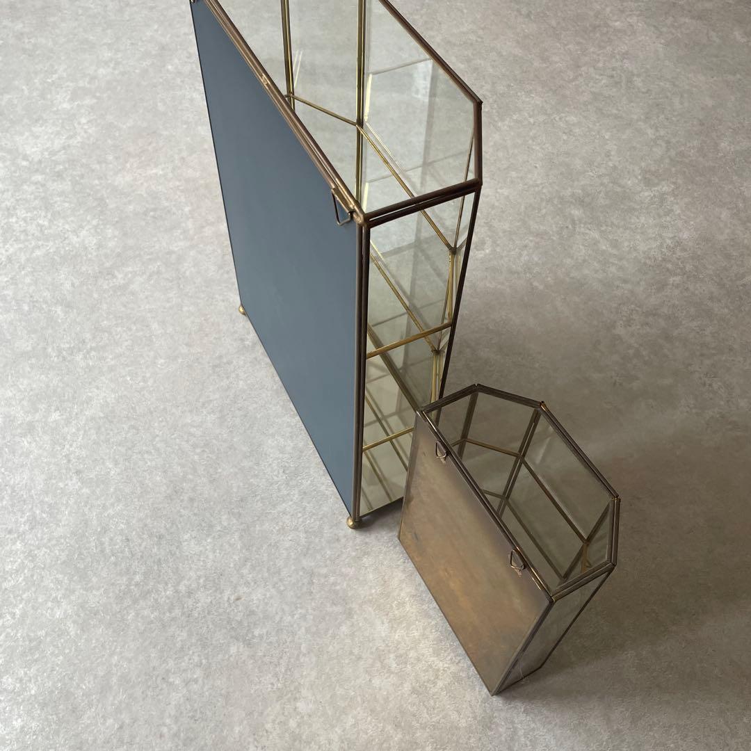 【2点セット】アンティーク 真鍮 ガラス ジュエリーボックス 大と小のセット