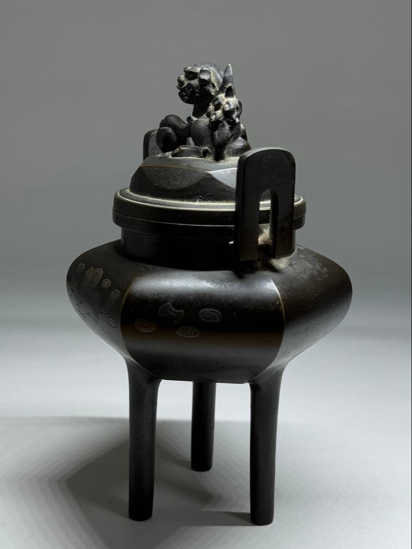 銅製　香炉　獅子蓋　宝尽くし文　銅器　茶道具　茶器　香道具　仏具