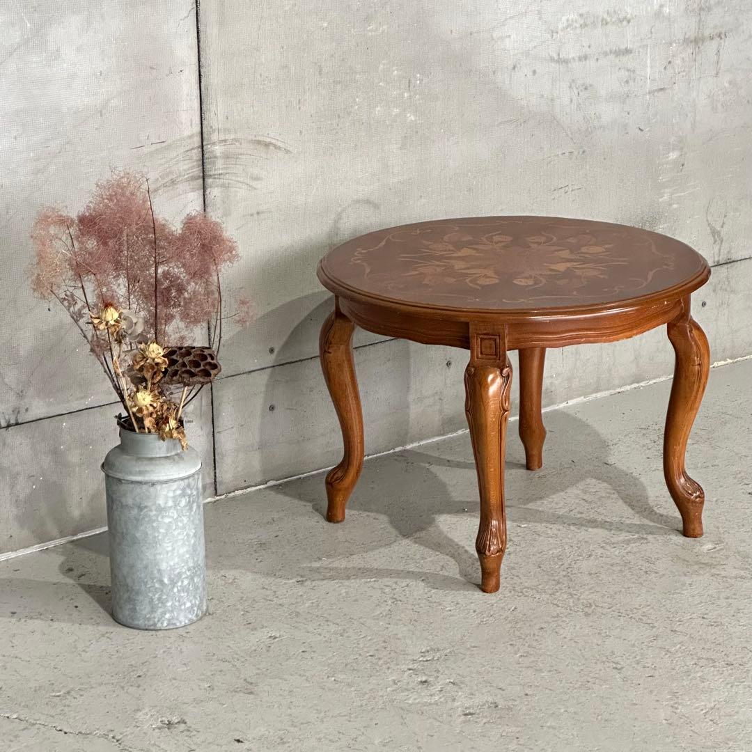 ✦90s✦ 象嵌 ラウンドテーブル 60cm 猫脚 ヨーロピアン クラシック