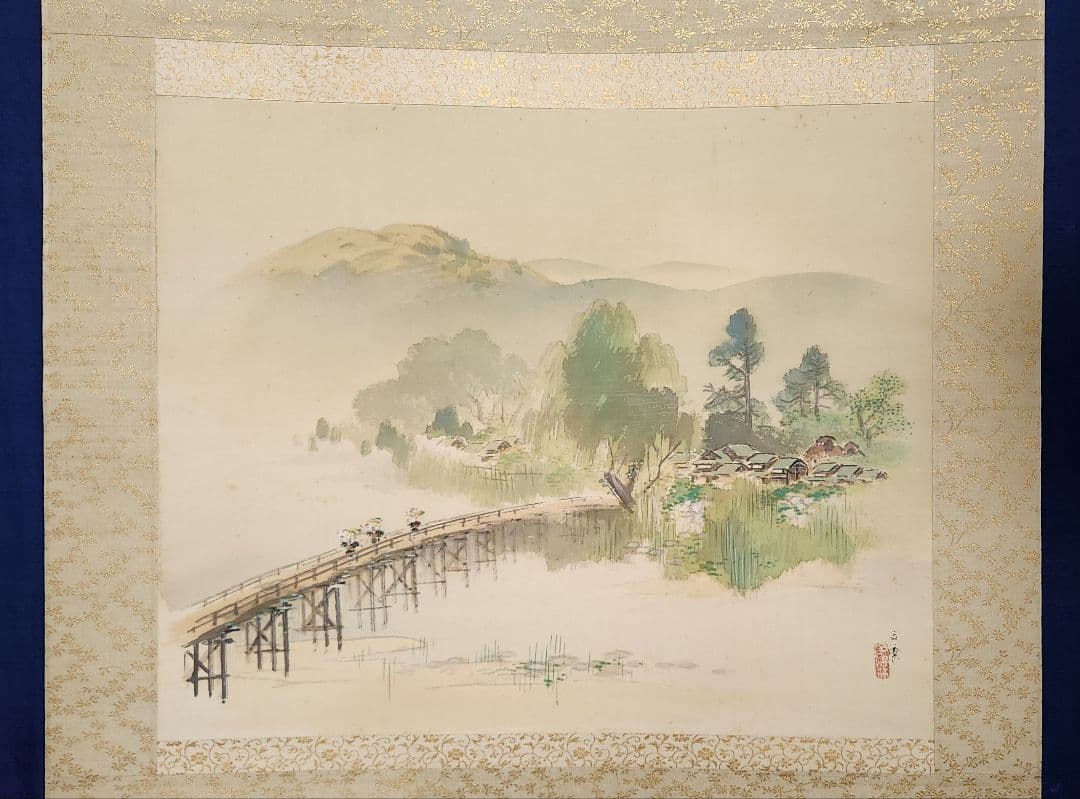 【洛北夏晨図】林文塘 1001 京都洛北夏朝 掛け軸 共箱 二重箱　肉筆