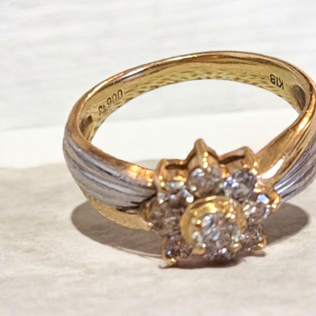 K18ゴールド×プラチナコンビ　フラワー天然ダイヤモンド