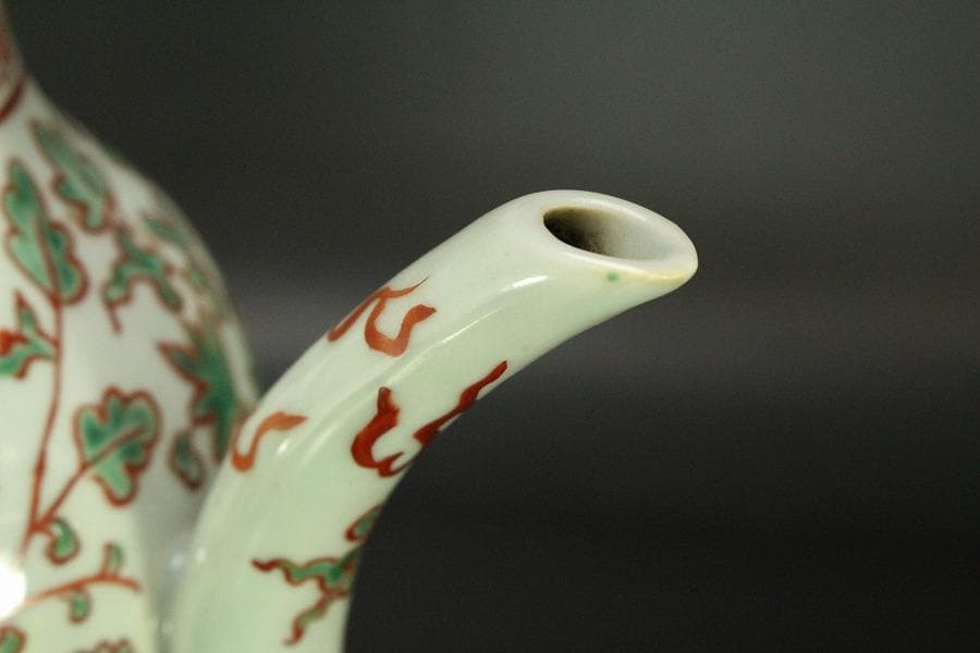 中国美術 赤絵 纏枝蓮花馬紋 瓢形 注瓶 高28cm(LC534)