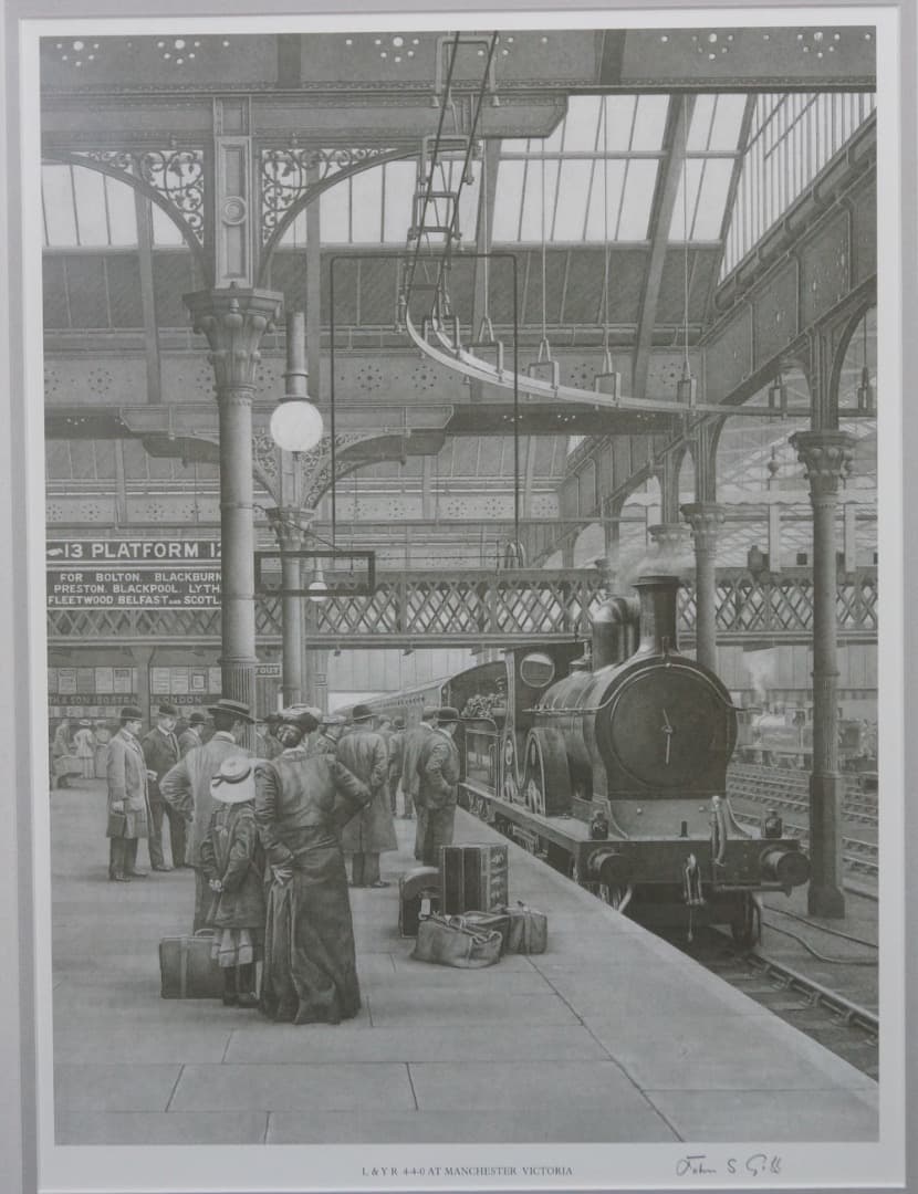 フレーム入 John S. GIBB サイン入り リトグラフ 列車 ビクトリア駅