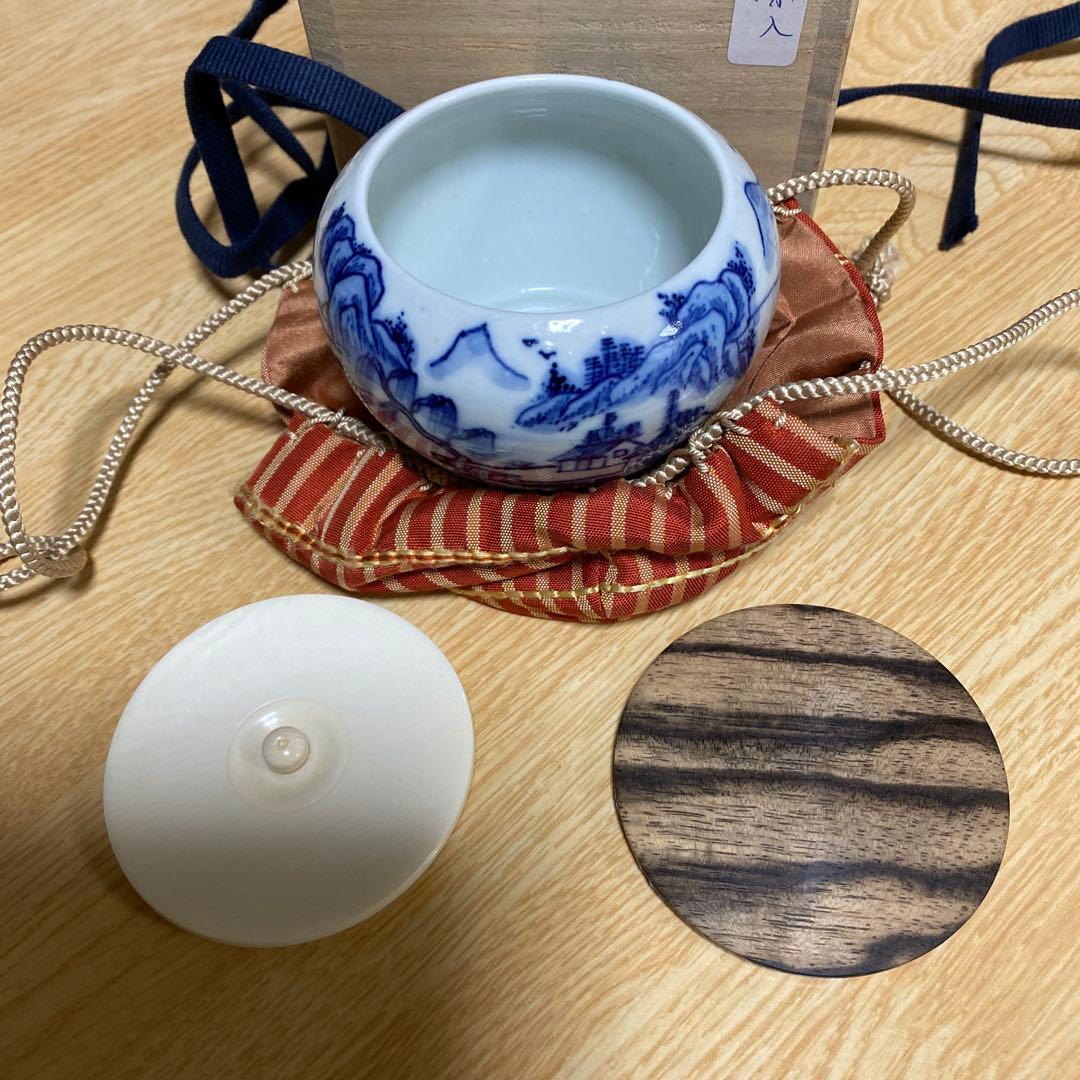 染付茶入　清朝光緒-宣統　蓋二種あり