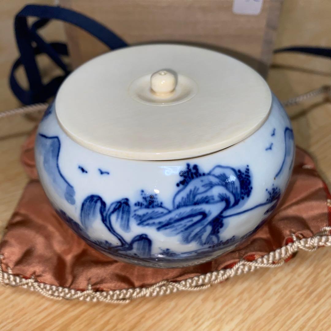 染付茶入　清朝光緒-宣統　蓋二種あり