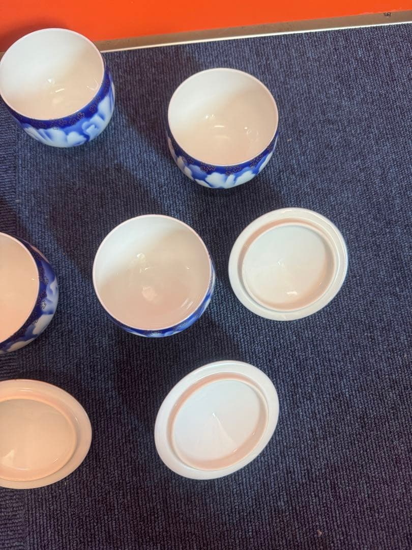 2032 深川製磁　牡丹金ミル　湯呑蓋付　5客　金彩　未使用