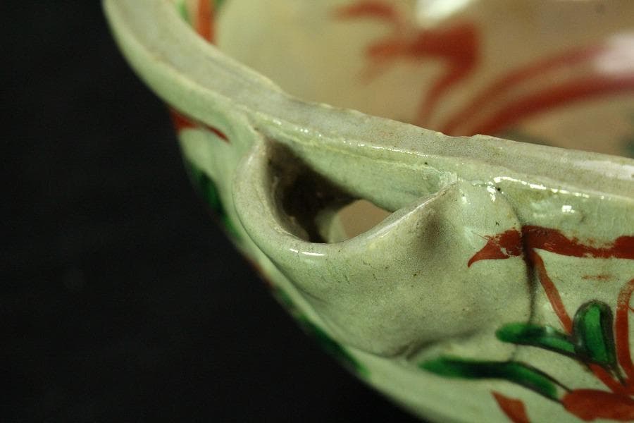 茶道具 湖東焼 呉須赤絵 方口鉢 菓子器(K-A395)