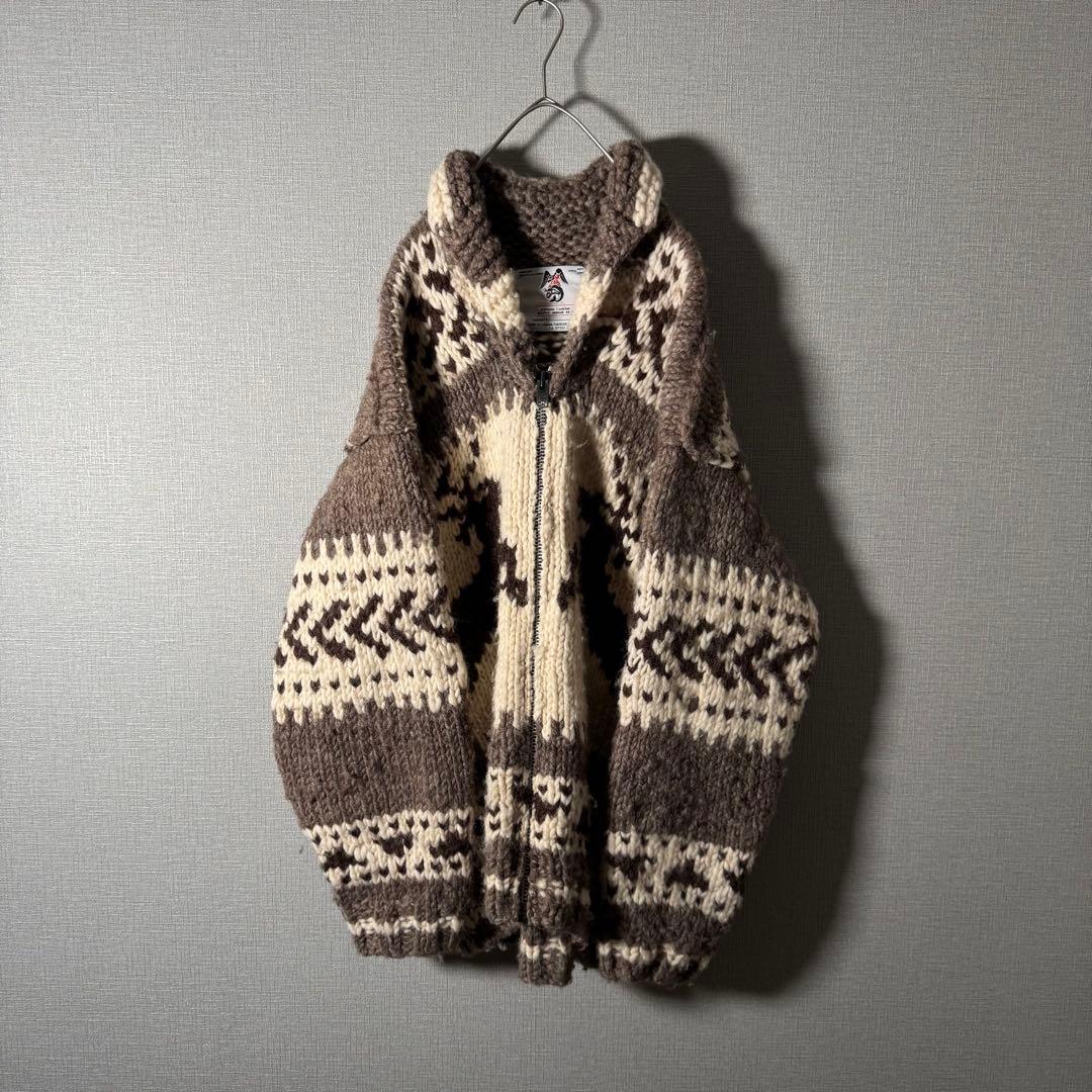 カナダ製★カウチンニット 超肉厚 ノルディック トナカイ ジップアップ XL以上