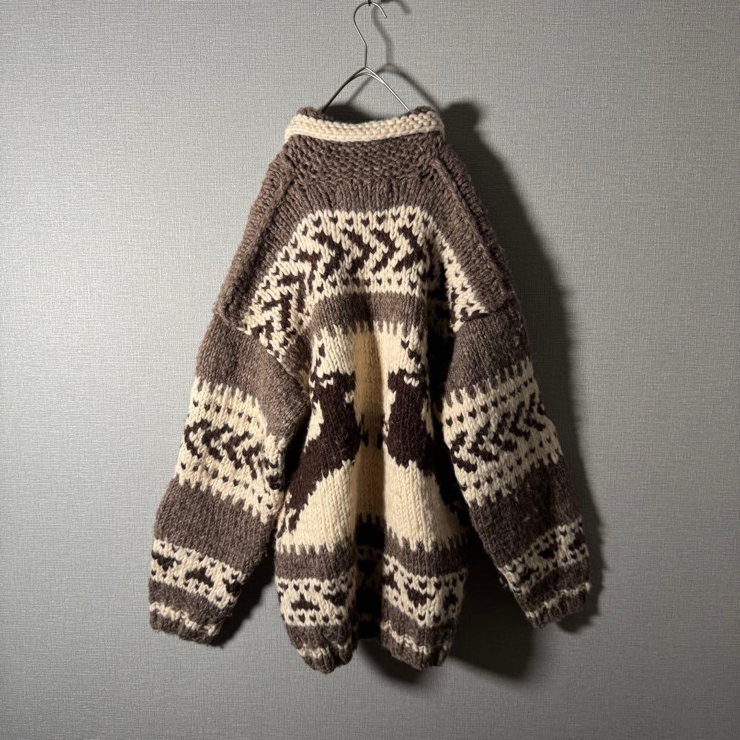 カナダ製★カウチンニット 超肉厚 ノルディック トナカイ ジップアップ XL以上