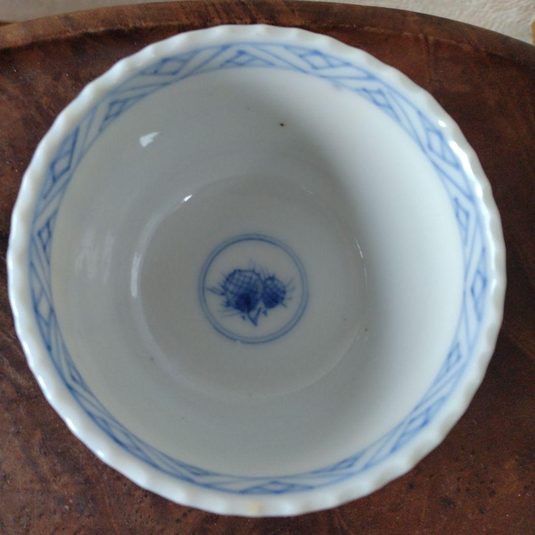 古伊万里染付瀬戸輪花流線ころ茶碗