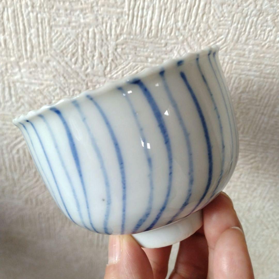 古伊万里染付瀬戸輪花流線ころ茶碗