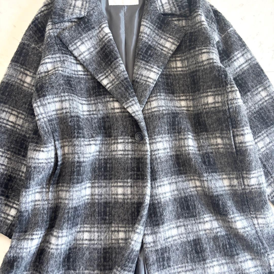 【美品】NBB シャギー チェスターコート ロング ゆったり チェック柄 M