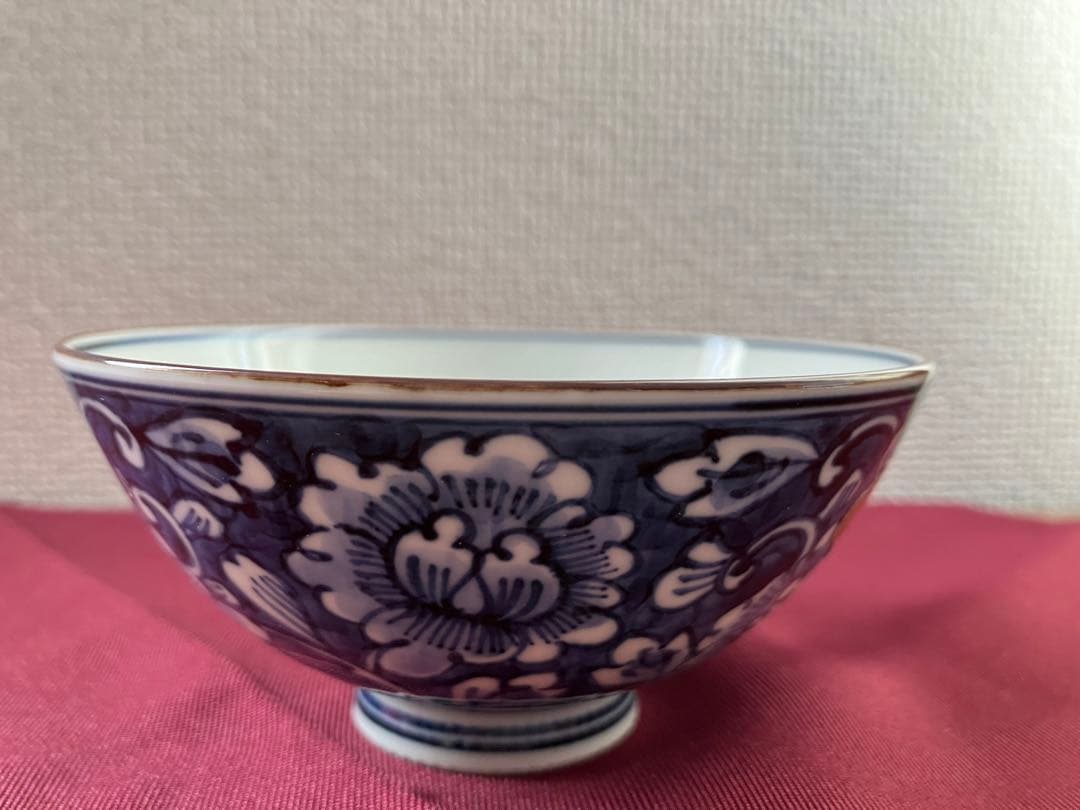 清水焼　平安陽山造　濃牡丹唐草　飯茶碗　夫婦茶碗