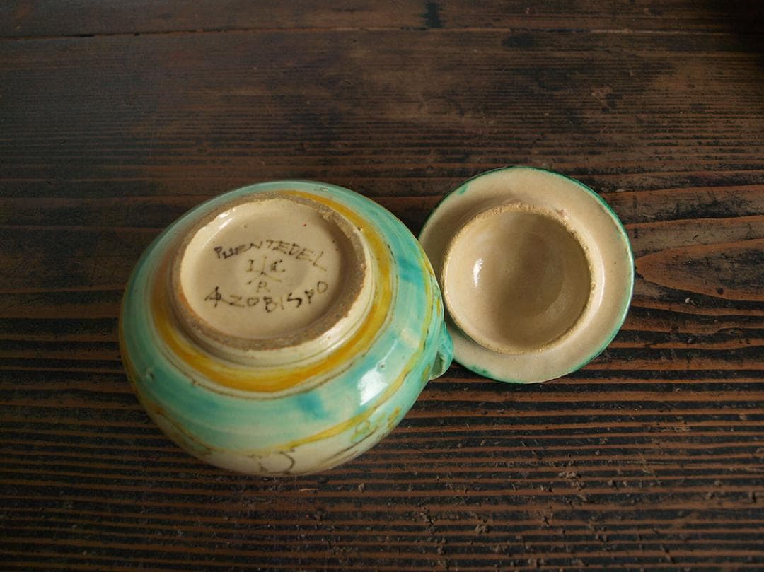 ウサギの模様の陶器のポット タラベラ カップ 古陶 ジャムポット/J663