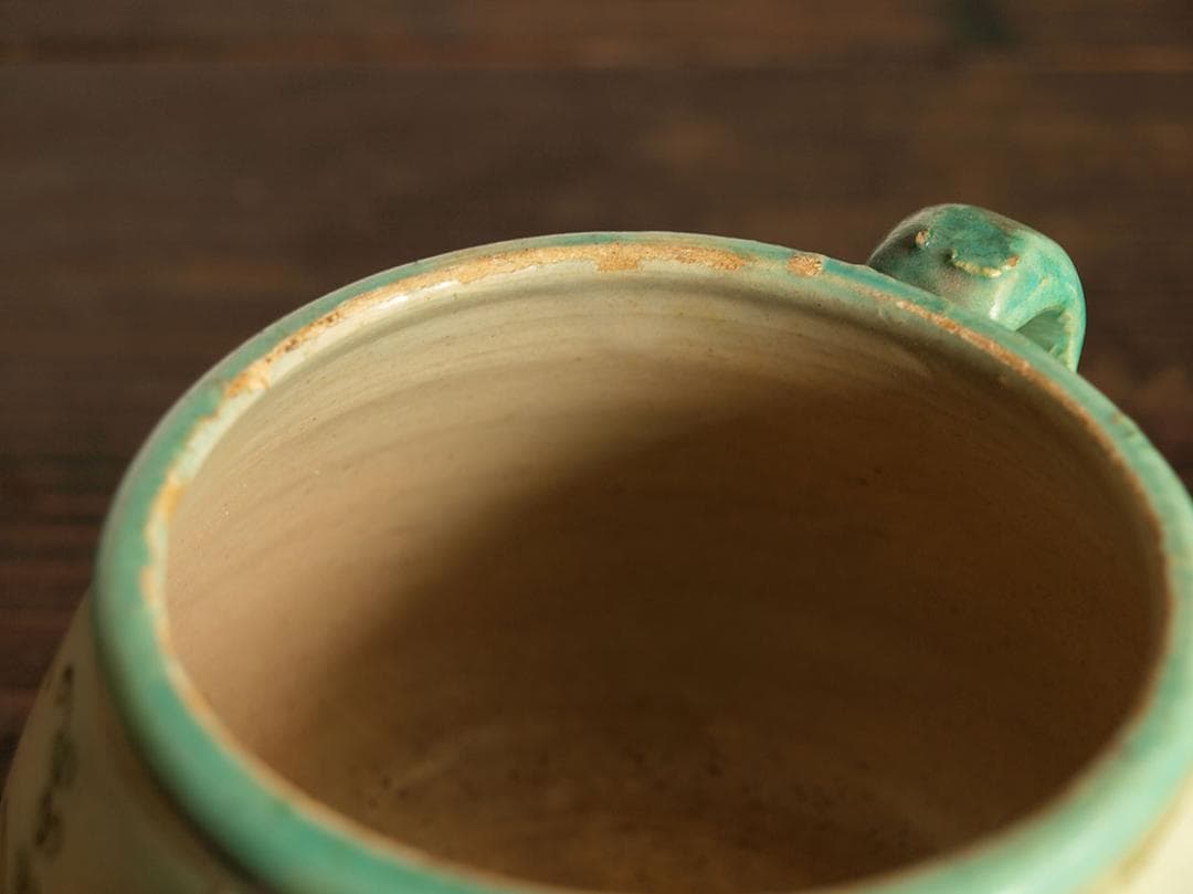 ウサギの模様の陶器のポット タラベラ カップ 古陶 ジャムポット/J663