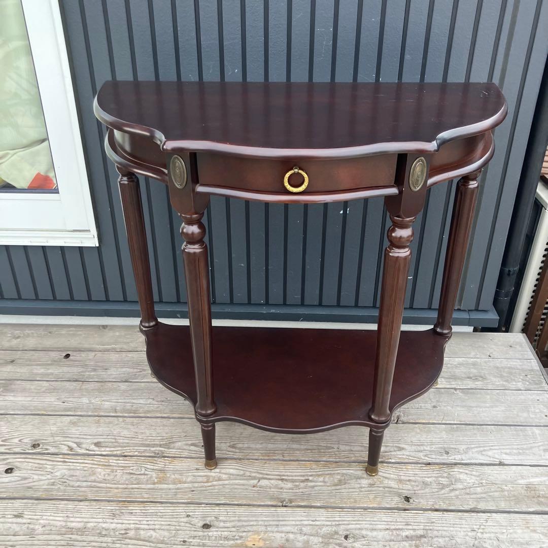 北欧レトロ アンティーク 半月型 木製コンソールテーブル サイドテーブル 古家具