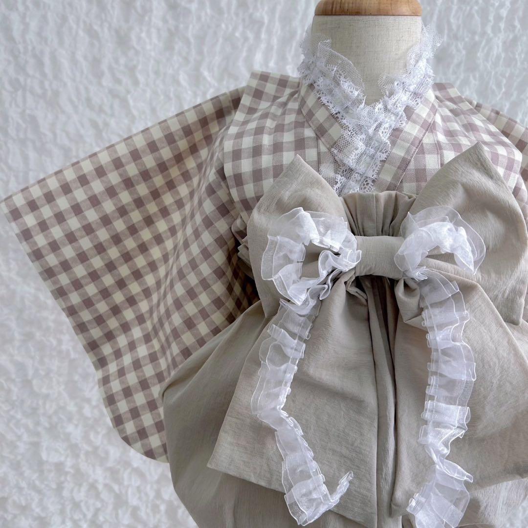 ハンドメイド❁⃘ベビー袴 豪華 くすみピンク レース お食い初め 初節句